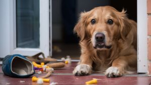 a worried golden retriever