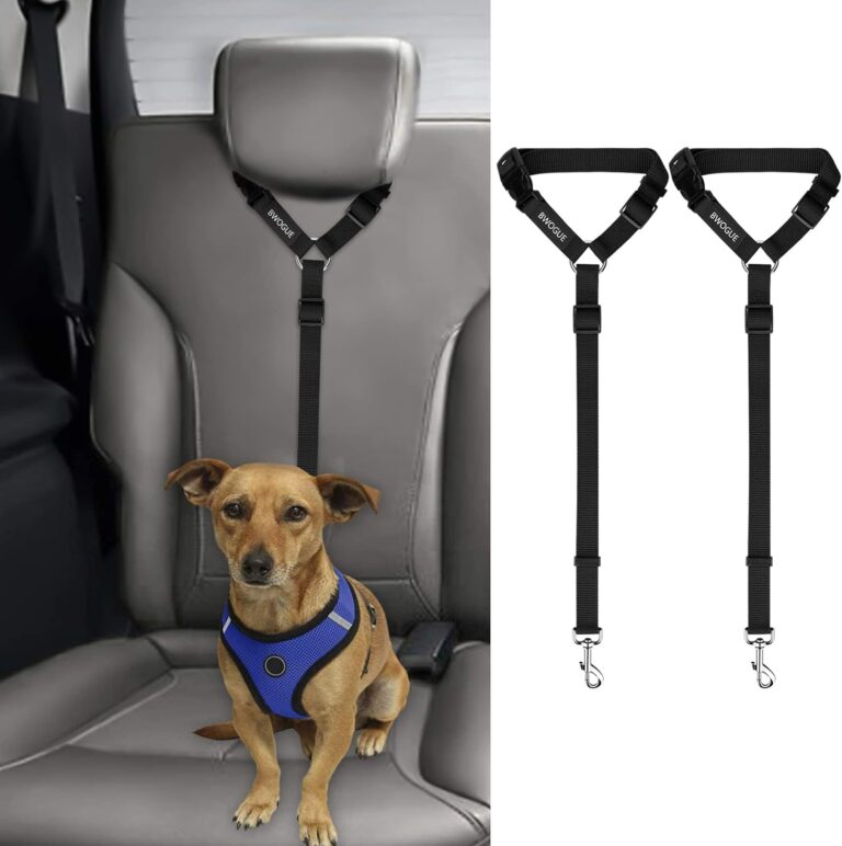 BWOGUE 2 Packs Dog Cat Safety Seat Belt Strap Car Headrest Restraint Adjustable Nylon Fabric Dog Restraints Vehicle Seatbelts Harness