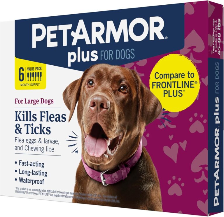 PetArmor Plus Flea and Tick Prevention for Dogs, Dog Flea and Tick Treatment, 6 Doses, Waterproof Topical, Fast Acting, Large Dogs Dogs (45-88 lbs)