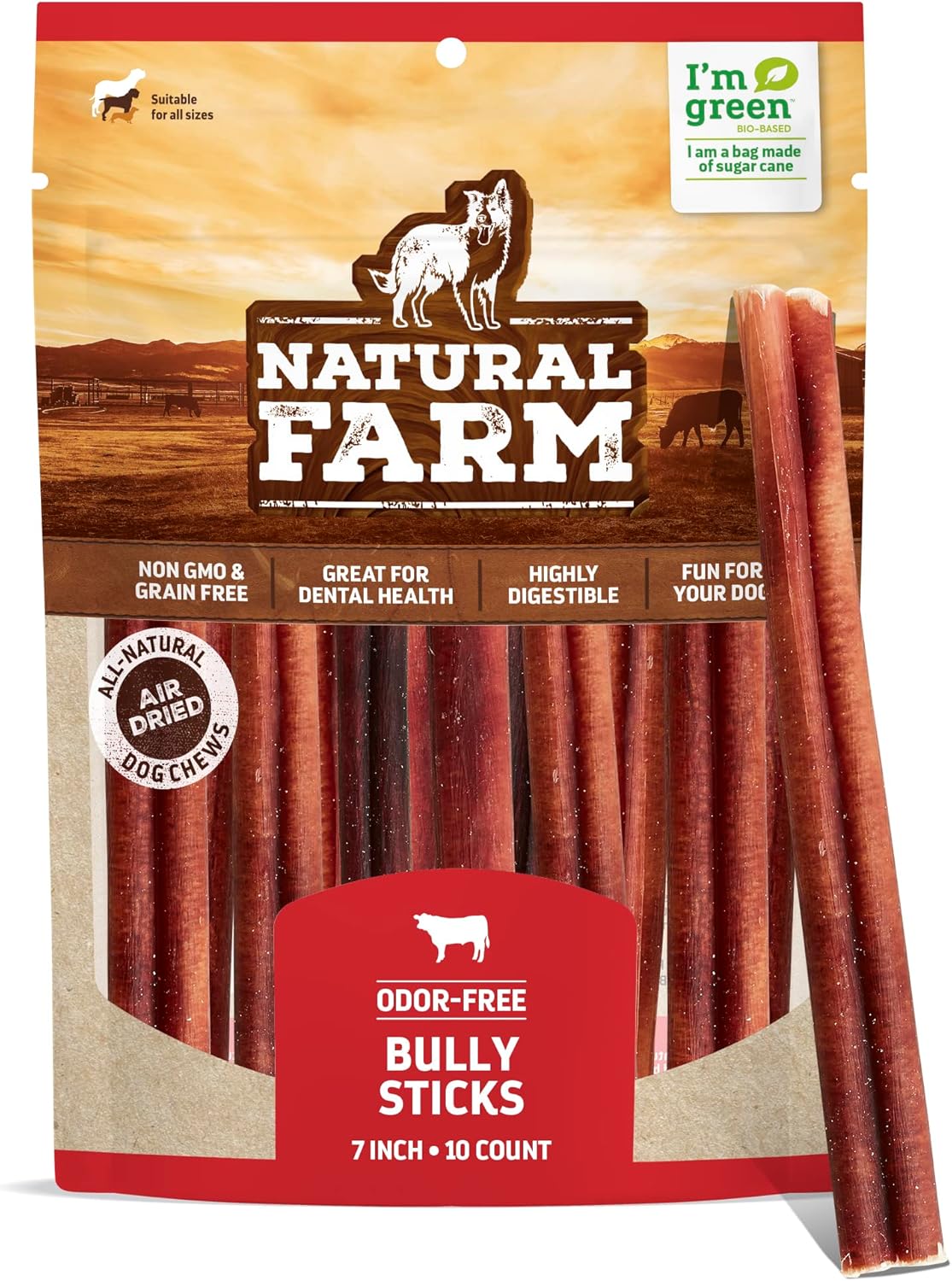 Natural Farm Odor Free Bully Sticks (7 Inch, 10 Pack), 100% Beef Pizzle Chews for Pups, Small and Medium Dogs - Fully Digestible & Best Natural Dental Treats to Keep Your Dog Busy & Happy