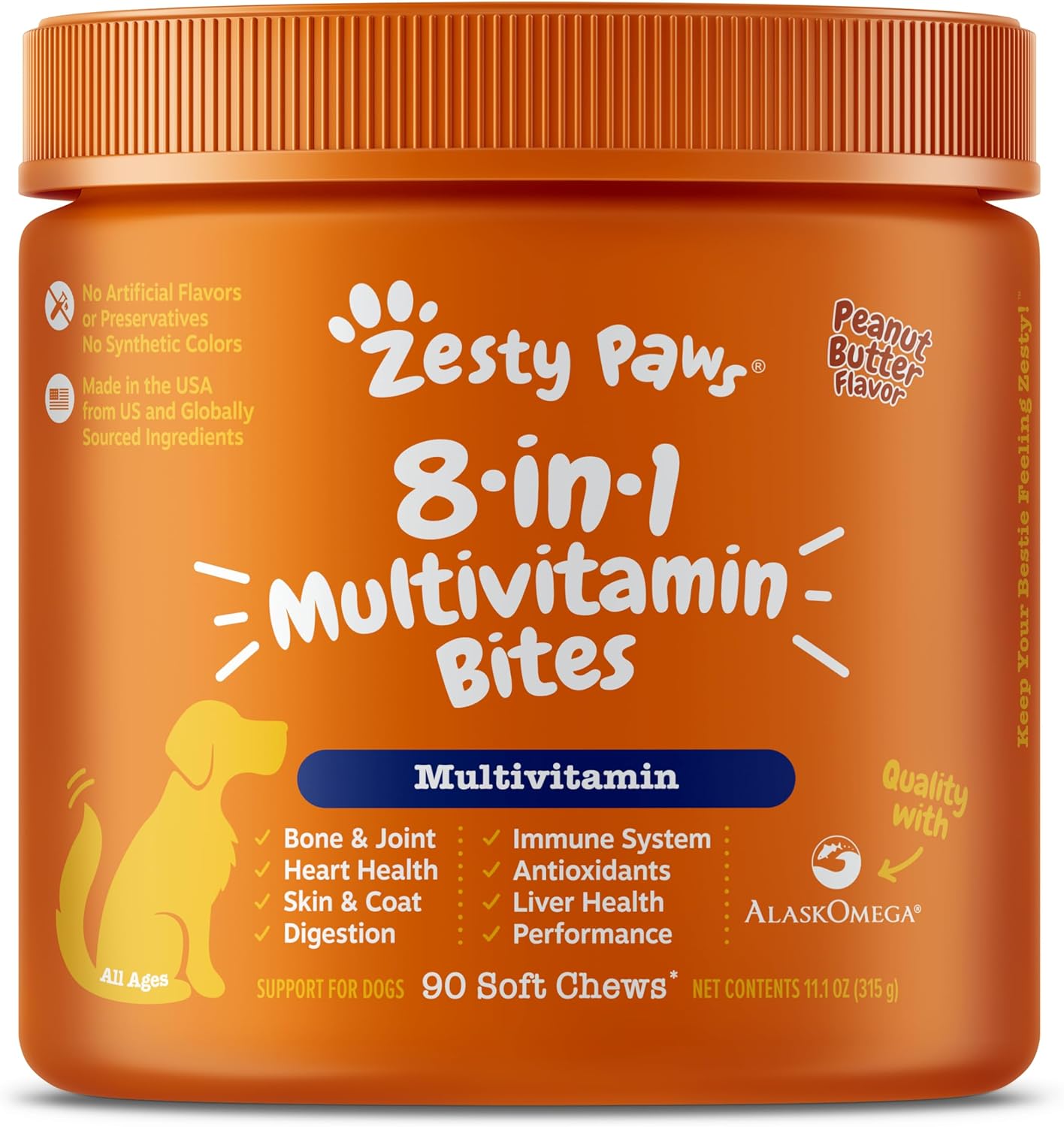 Zesty Paws Dog Multivitamin - Dog Vitamins and Supplements - Chewable Dog Vitamins - for Dog Hip & Joints - Dog Supplements for Skin & Coat- Senior & Puppy Multivitamin for Dogs - Peanut Butter- 90ct