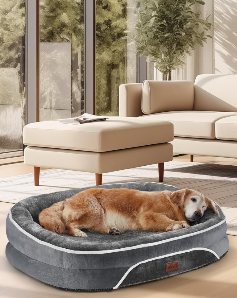 Orthopedic Dog Bed for Large Dogs, Dog Couch Design with Egg Foam Support, Removable, Machine Washable Plush Cover and Non-Slip Bottom with Four Sided Bolster Cushion (Gray)