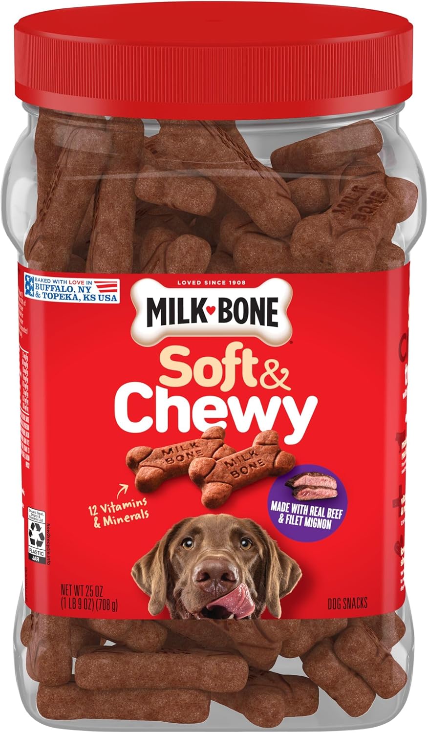 Milk-Bone Soft & Chewy Dog Treats, Beef & Filet Mignon Recipe, 25 Ounce Made with Real Chuck Roast