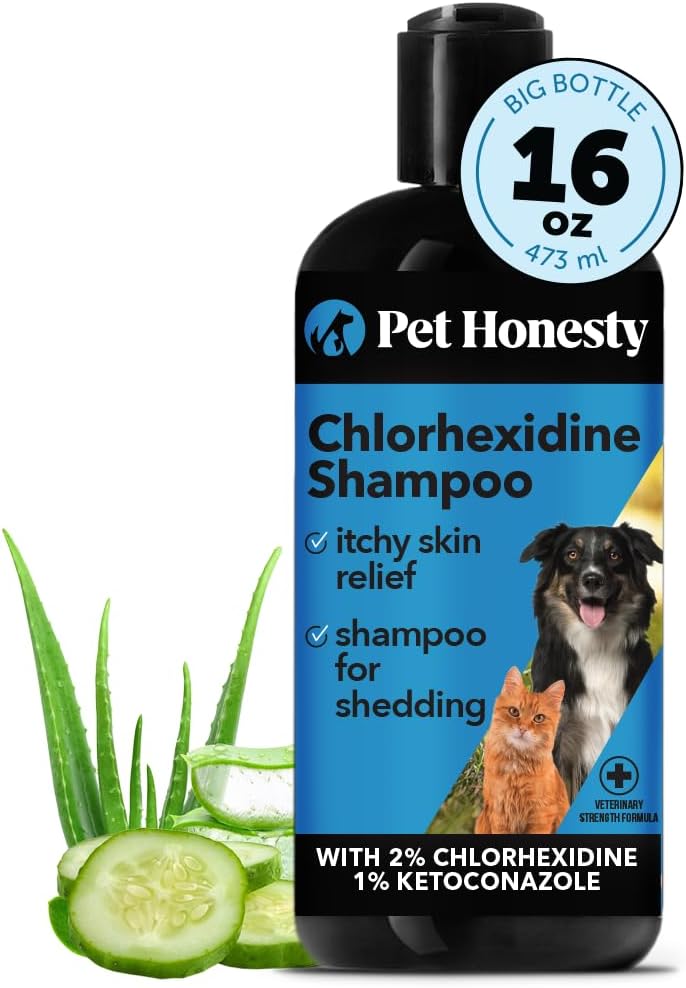 Pet Honesty Chlorhexidine Cat & Dog Shampoo, for Allergies, Itching, Dog Skin and Coat Supplement, Helps Shedding, Hot Spots, Deodorizing Dog Shampoo, Dog Grooming Supplies,16oz