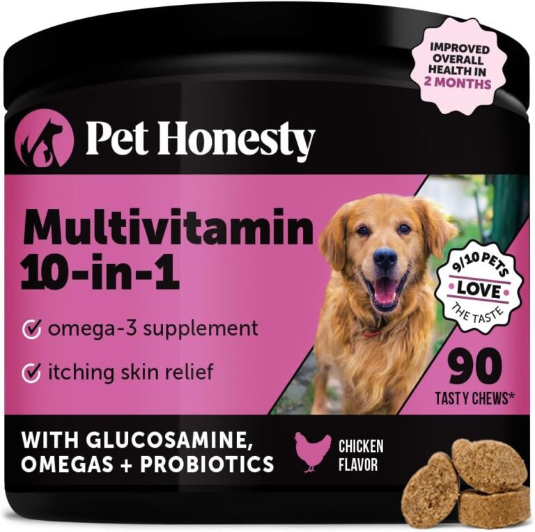 Pet Honesty Multivitamin Dog Supplement, Glucosamine chondroitin for Dogs, Probiotics, Omega Fish Oil, Dog Supplements & Vitamins, Dog Vitamins for Skin and Coat Allergies, (Chicken 90 ct)