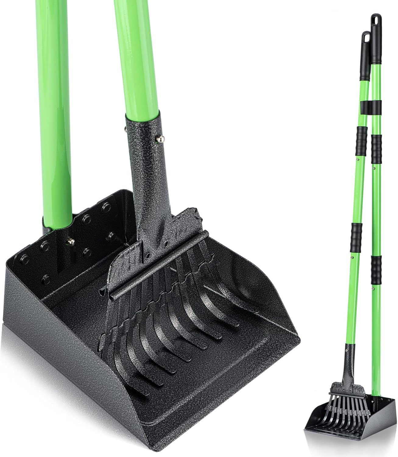 MXF Pooper Scooper, Dog Pooper Scooper Long Handle Stainless Metal Tray and Rake Set for Medium Small Dogs Heavy Duty - Use on Grass, Dirt or Gravel - Pet Supplies (Green)