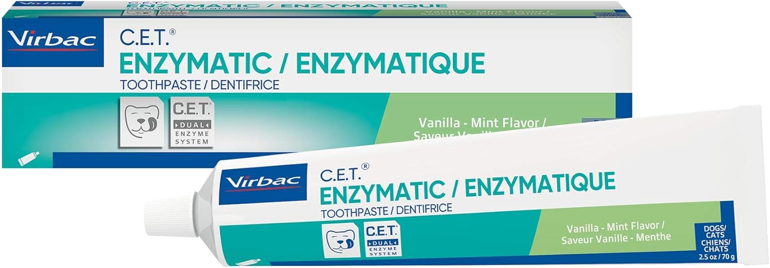 Virbac C.E.T. Enzymatic Toothpaste Eliminates Bad Breath by Removing Plaque and Tartar Buildup Best Pet Dental Care Toothpaste Vanilla Mint Flavor 2.5 Oz Tube