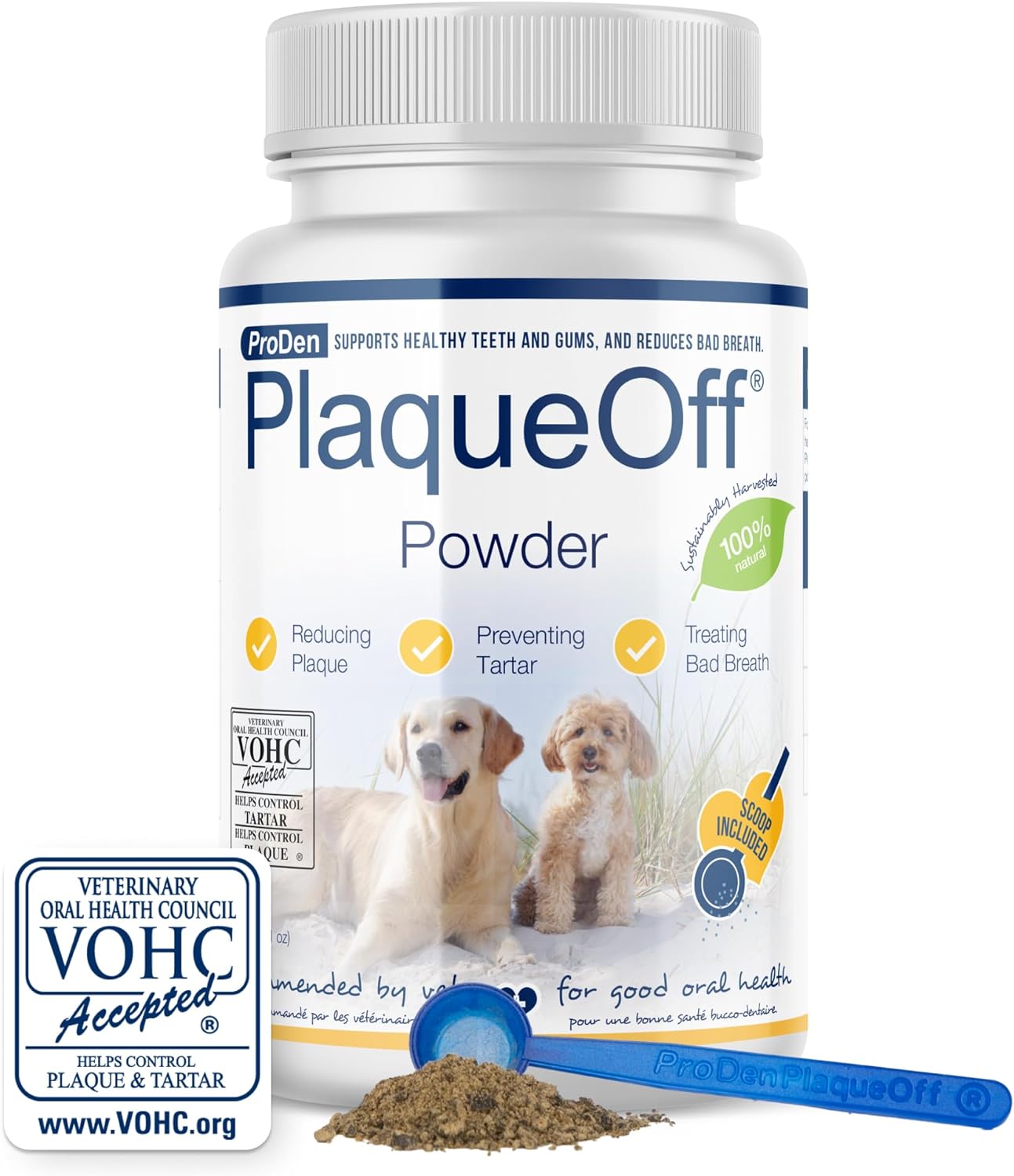 ProDen PlaqueOff Powder for Pets - Cat & Dog Breath Freshener - Plaque & Tartar Remover for Pet Oral Care - 60g