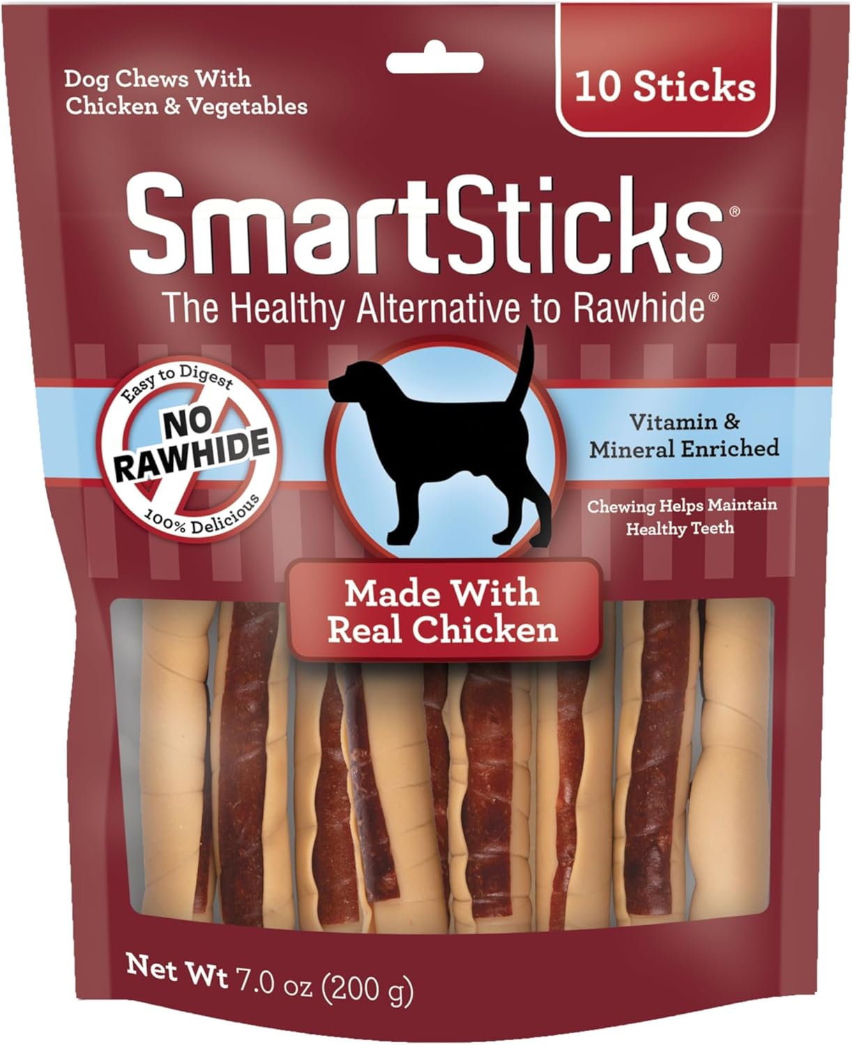 SmartBones SmartSticks, Treat Your Dog to a Rawhide-Free Chew Made With Real Chicken and Vegetables,10 sticks