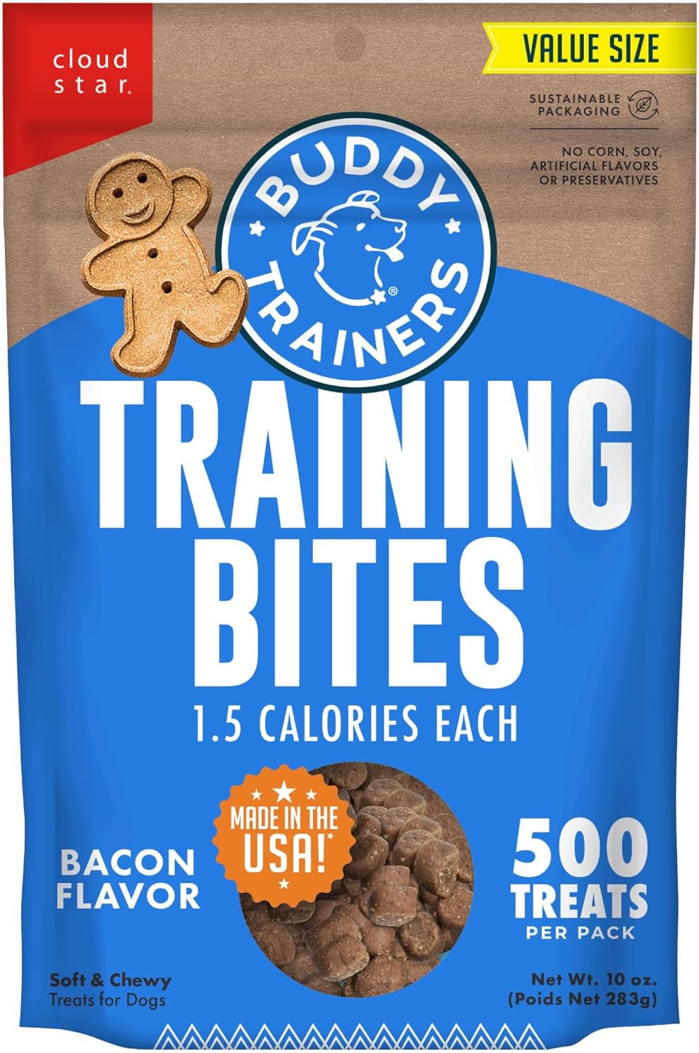 Buddy Biscuits Trainers 10 oz. Pouch of Training Bites Soft & Chewy Dog Treats Made with Bacon Flavor