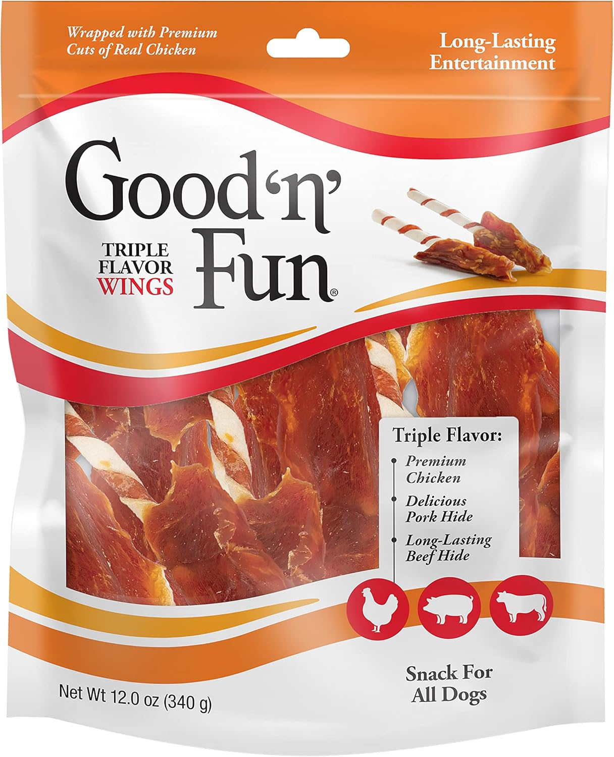 Good'N'Fun P-94130 Triple Flavor Wings Dog Chews, One Size