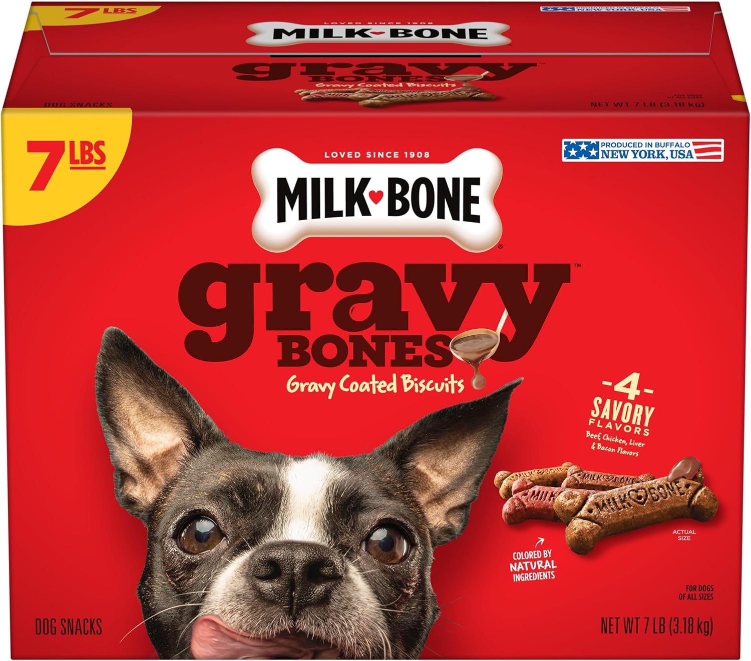 Milk-Bone Gravy Bones Dog Treats with 4 Savory Meat Flavors Coated in Gravy, 7 Pound