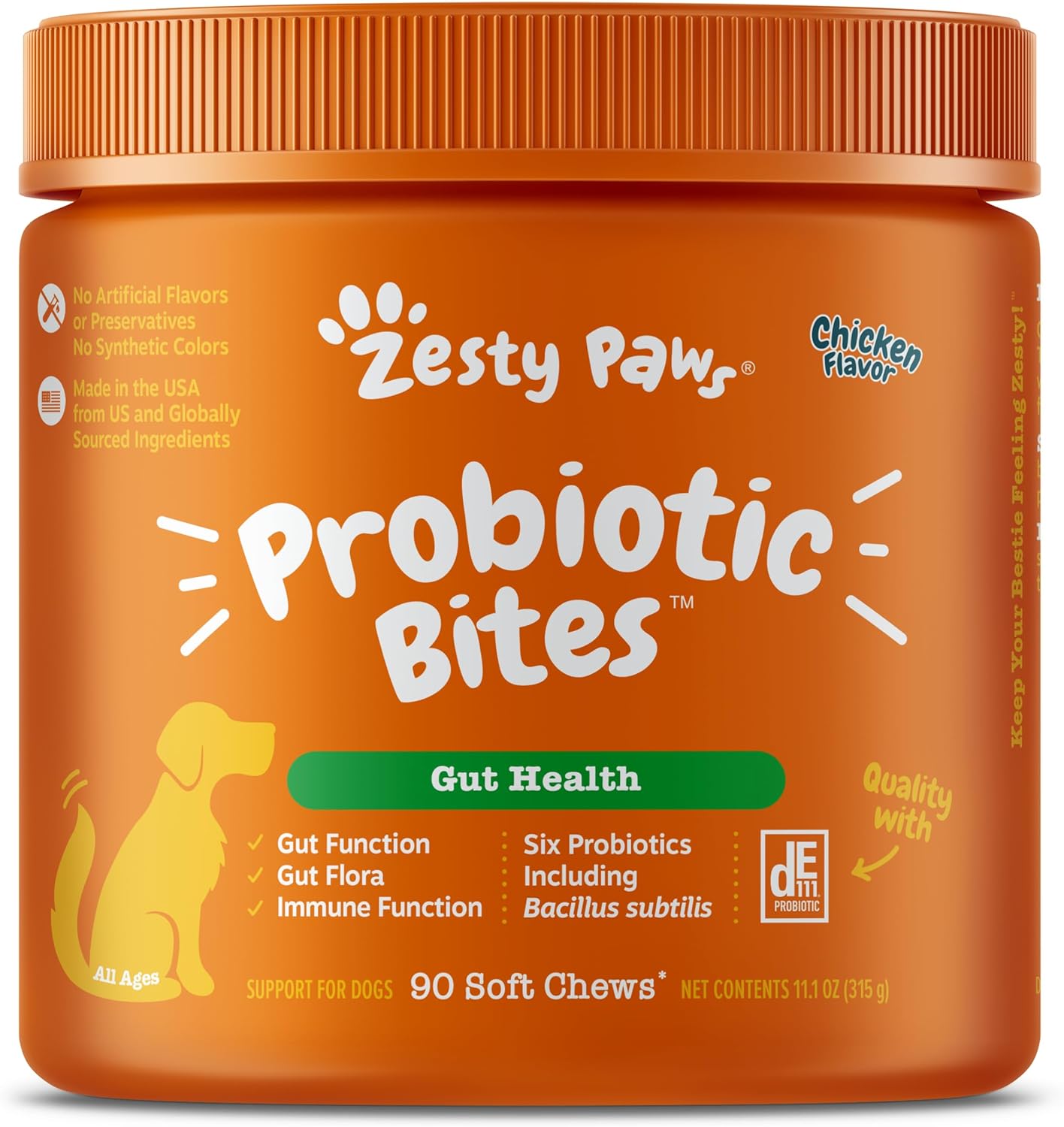 Zesty Paws Probiotics for Dogs - Digestive Enzymes for Gut Flora, Digestive Health, Diarrhea & Bowel Support - Clinically Studied DE111 - Dog Supplement Soft Chew for Pet Immune System - Chicken